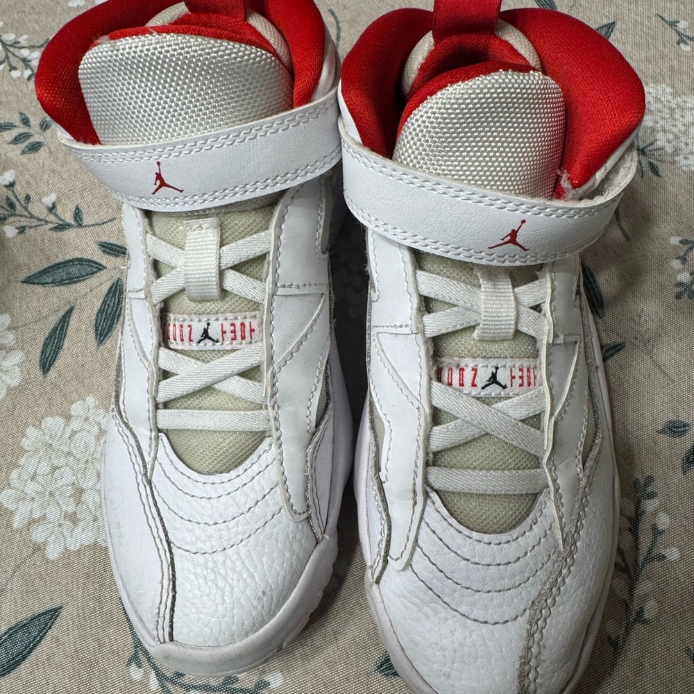 Adidas White and Red High-Top Sneakers with Velcro Strap